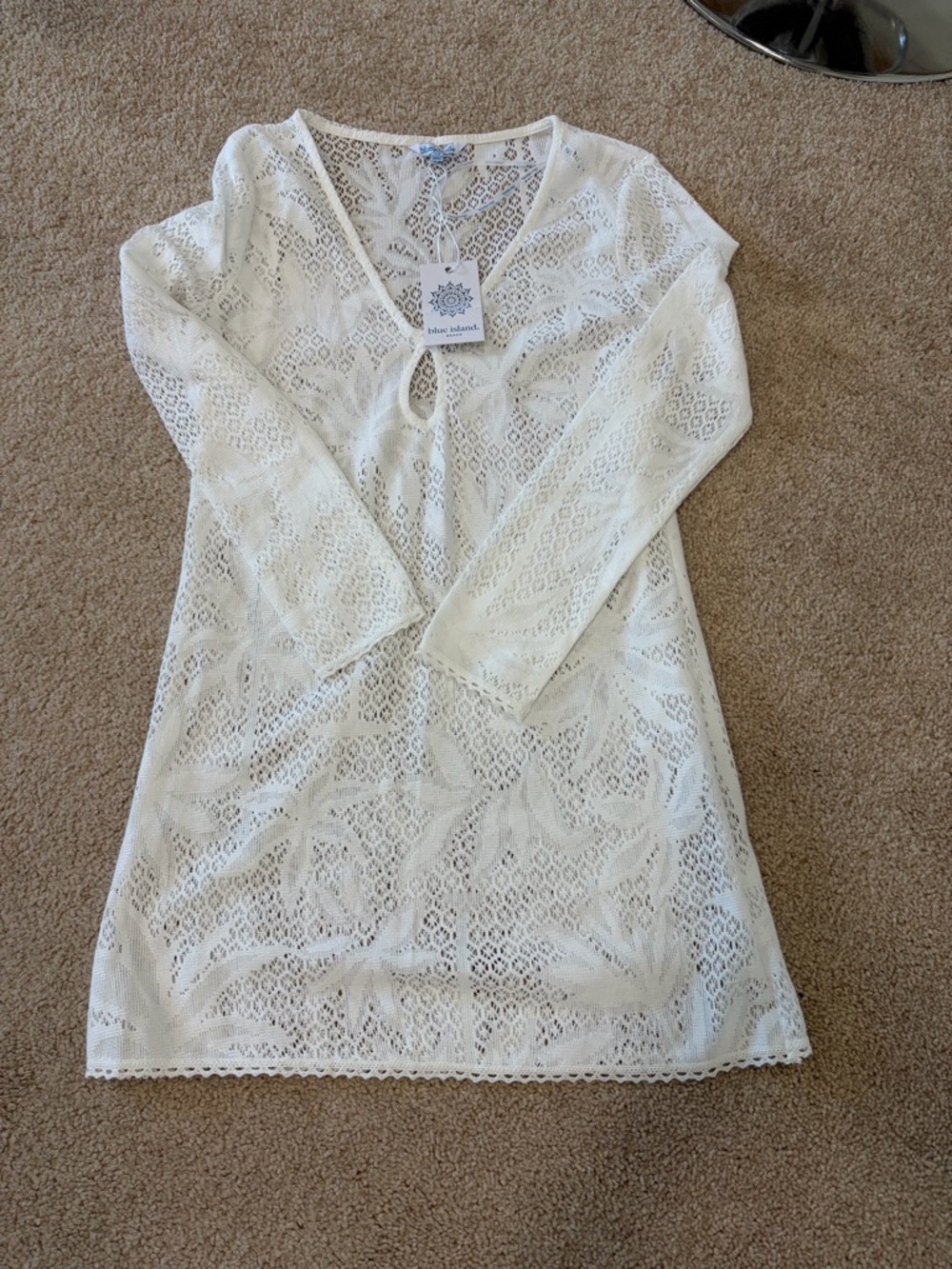 blue island Ivory Crochet Lace V-Neck Tunic